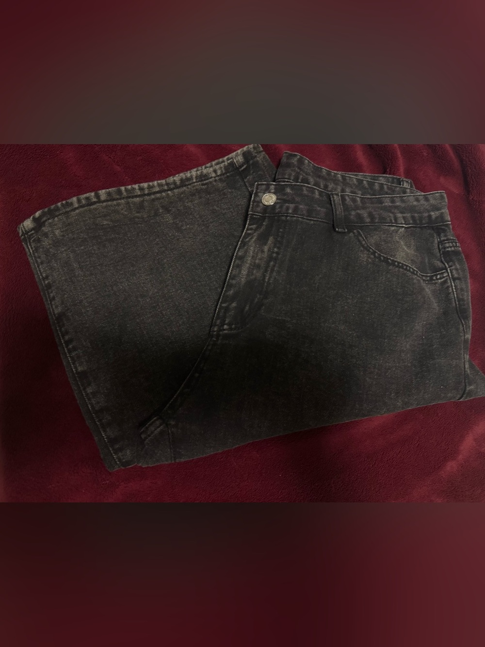 SHEIN Black Washed Denim Jeans with Pink Pocket Accents - Picture 2 of 3
